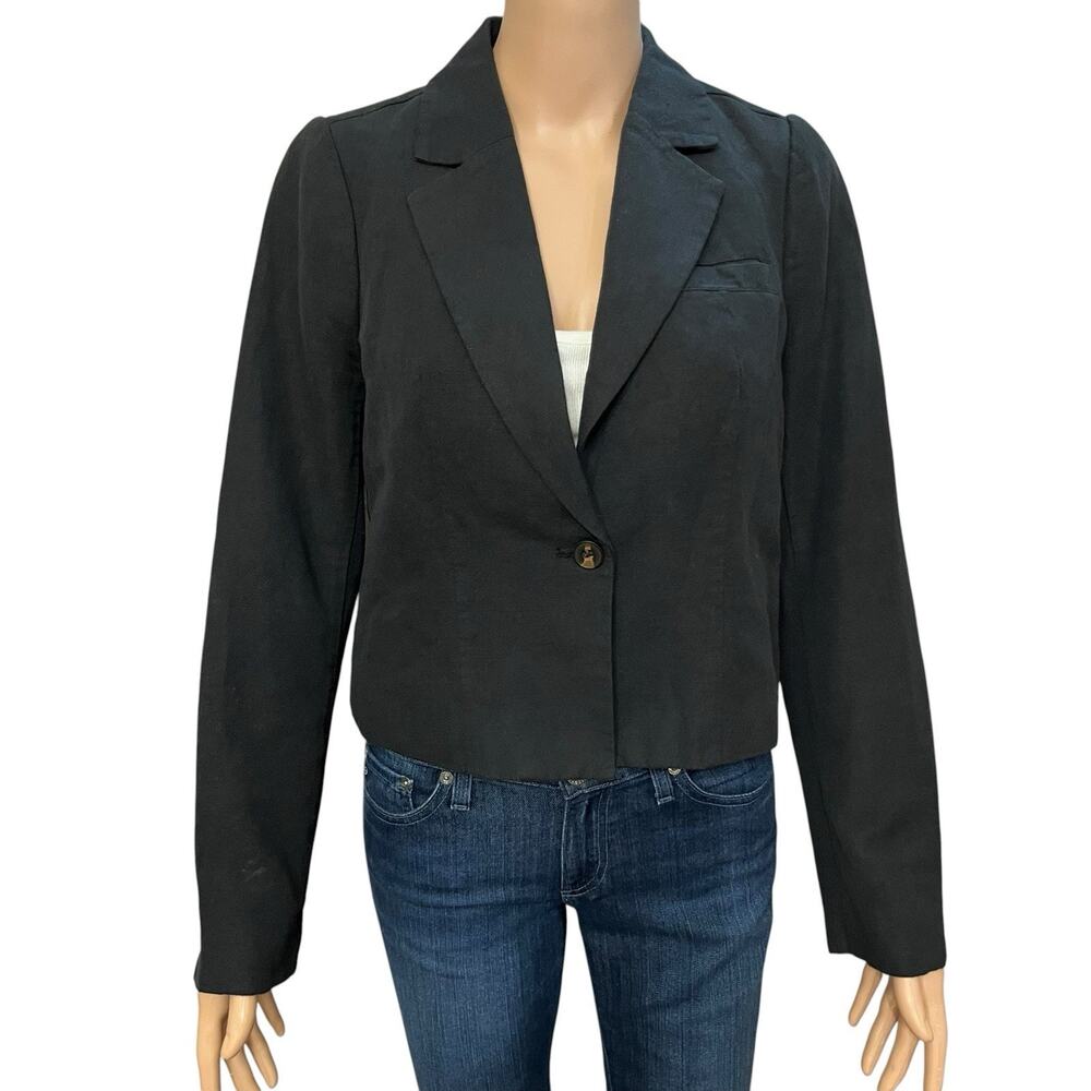 Sundance Picador Cropped Blazer Small Linen Cotton Black Classic Minimalist